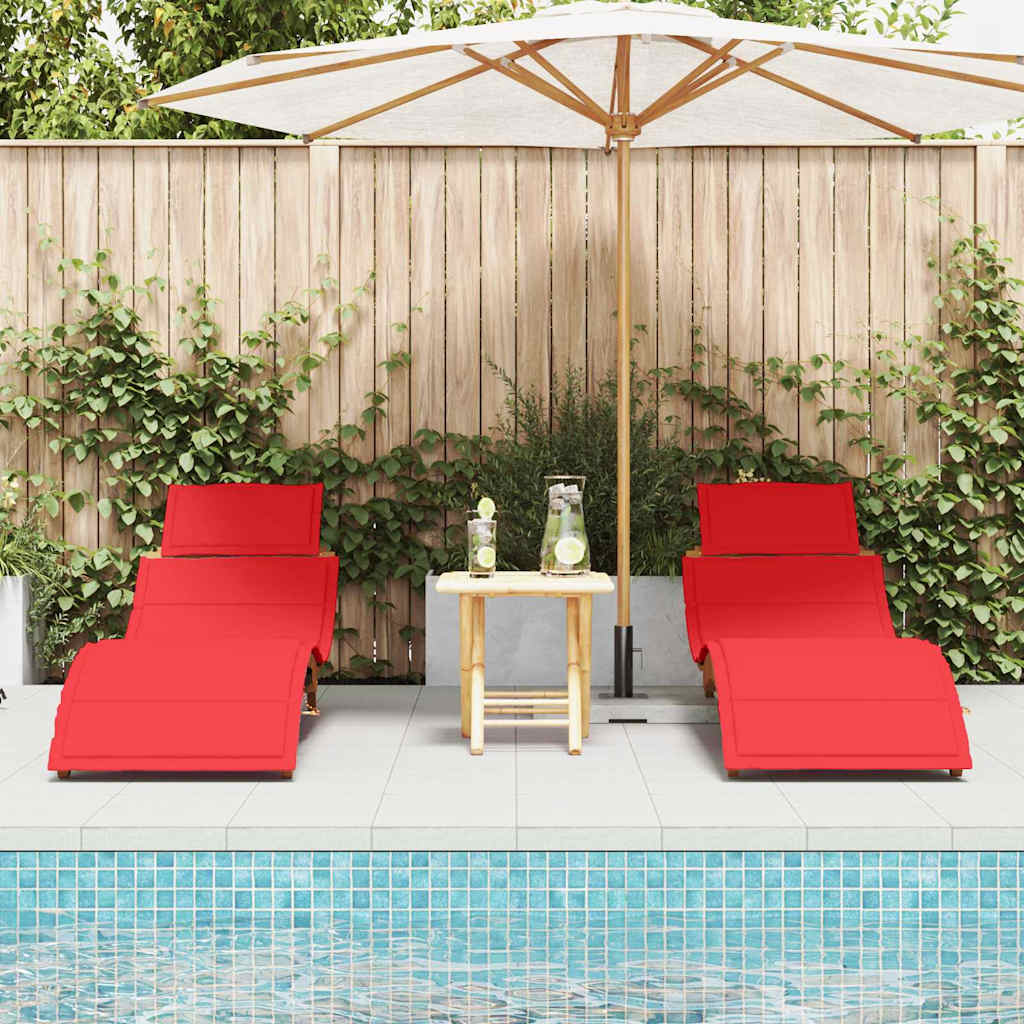 Sun lounger 2 pcs Red 184 x 55 x 64cm Solid Acacia wood