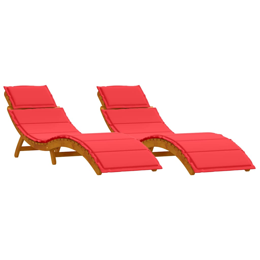Sun lounger 2 pcs Red 184 x 55 x 64cm Solid Acacia wood