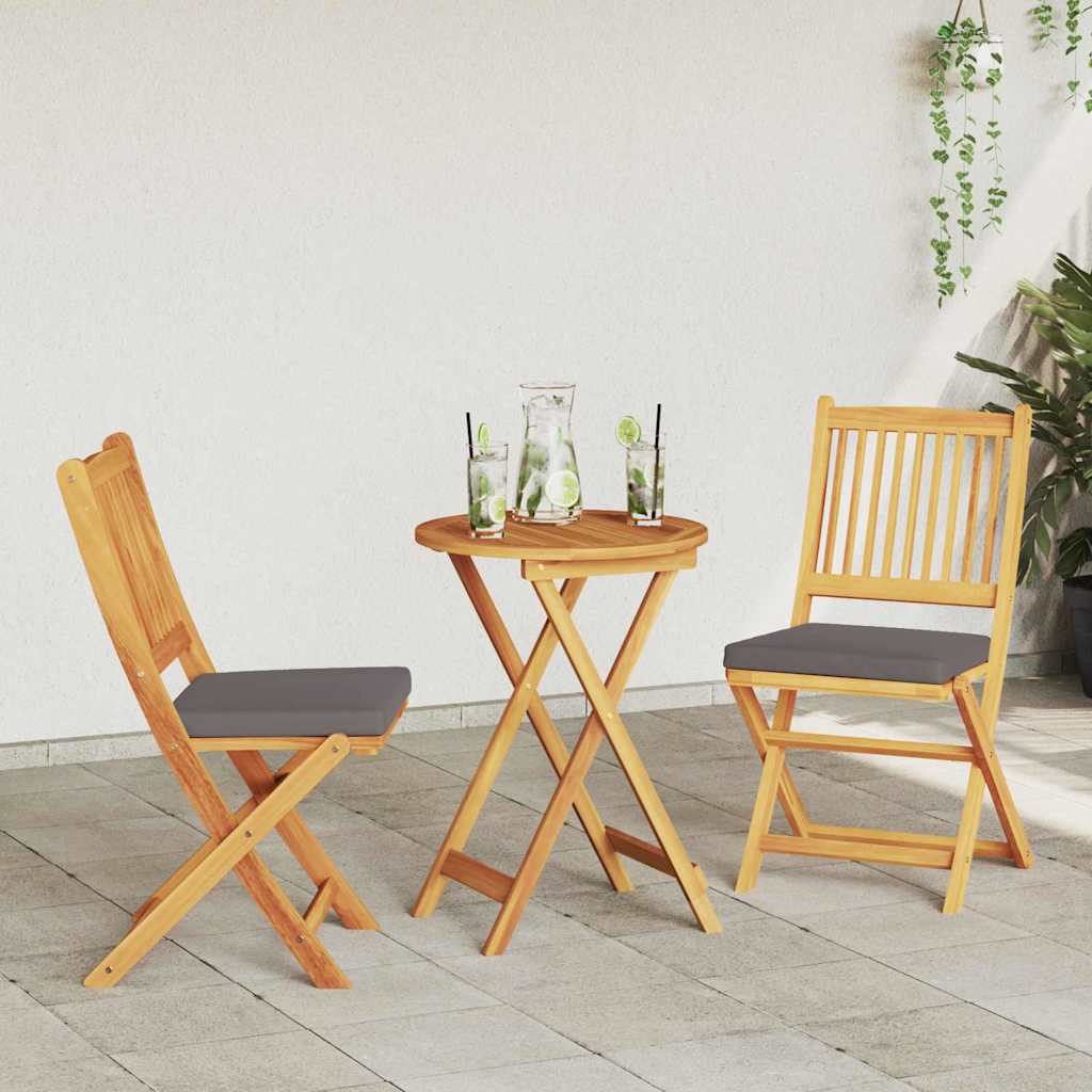 Folding Chair 2 pcs Grey 49 x 57.5 x 92cm Solid Acacia wood