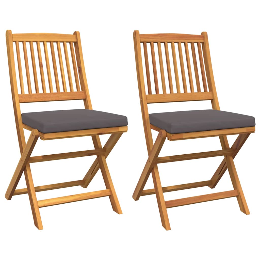 Folding Chair 2 pcs Grey 49 x 57.5 x 92cm Solid Acacia wood