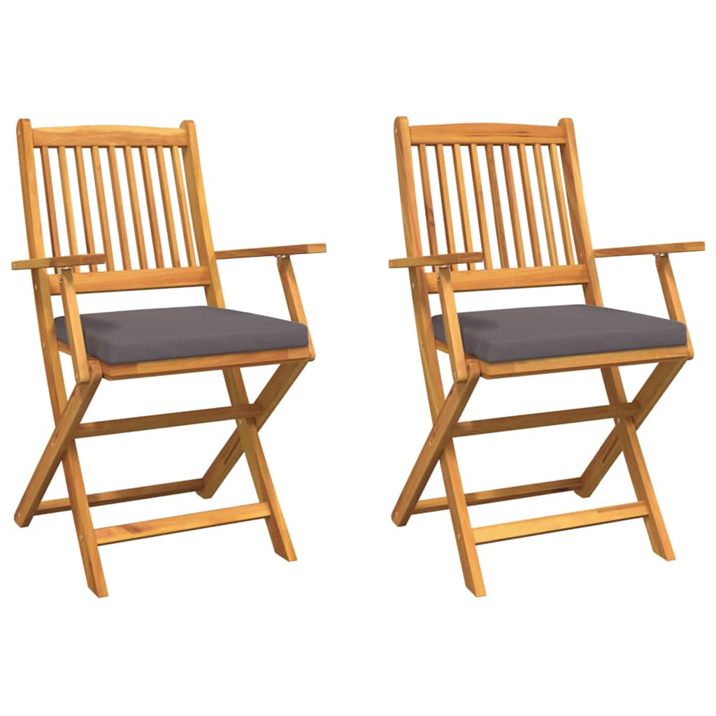 Folding Chair 2 pcs Grey 49 x 57.5 x 92cm Solid Acacia wood