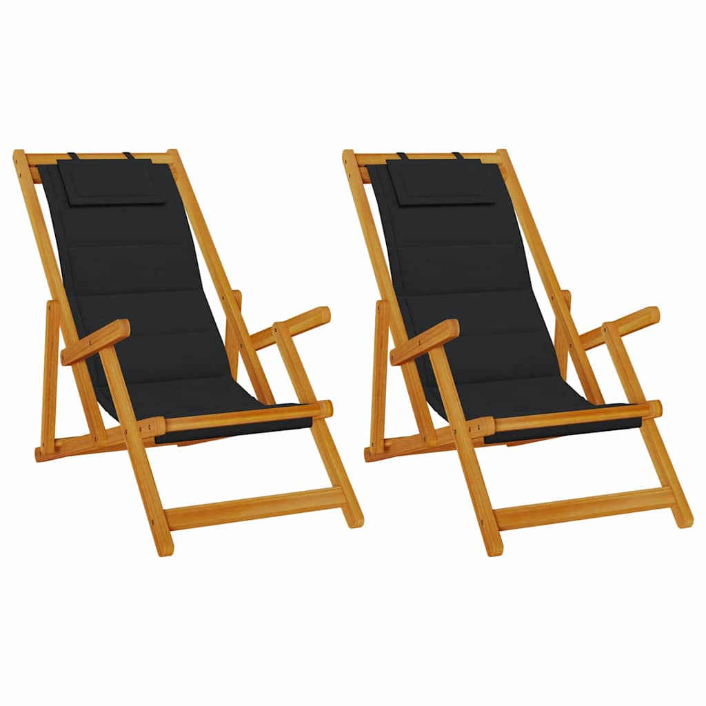 Beach Chair with Cushion 2 pcs Brown x x Solid Acacia wood