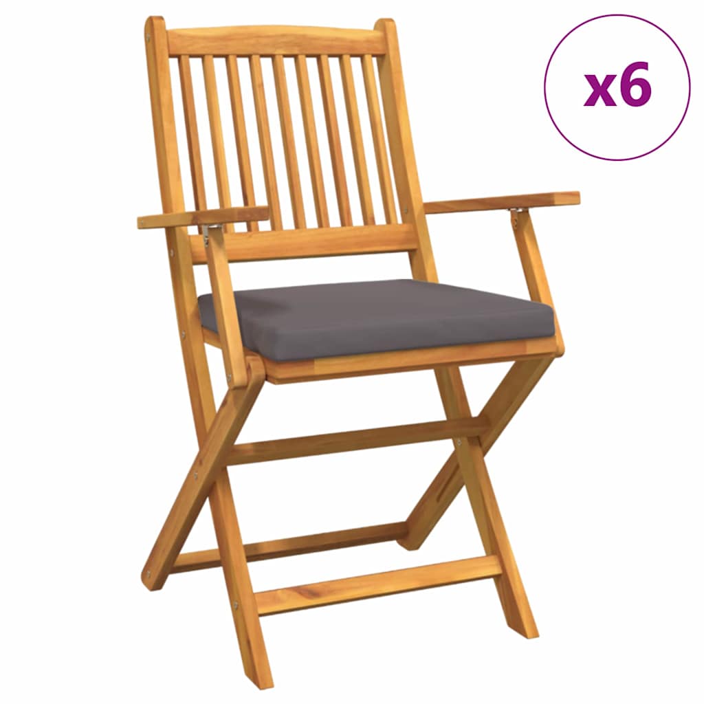 Folding Chair 6 pcs Grey 49 x 57.5 x 92cm Solid Acacia wood