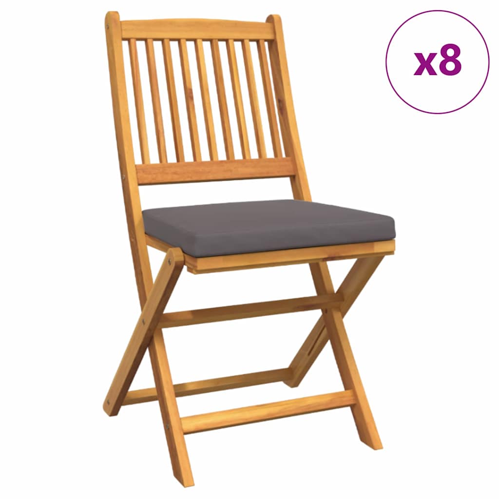 Folding Chair 8 pcs Grey 49 x 57.5 x 92cm Solid Acacia wood