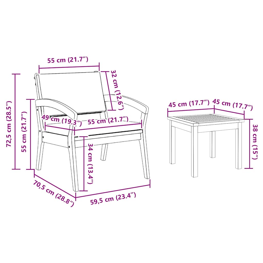 Bistro Set 3 pcs Brown 45 x 45 x 38cm Solid Acacia wood