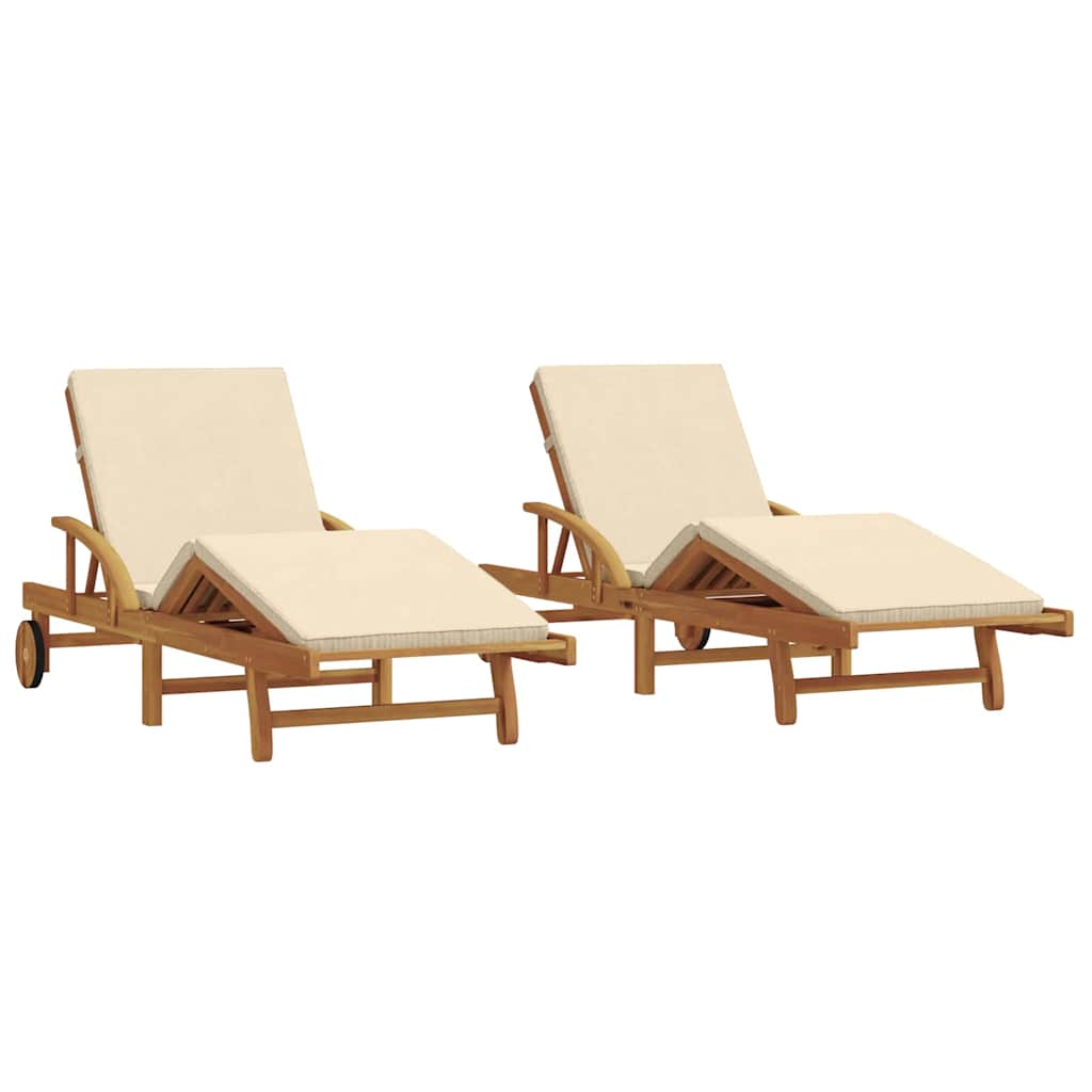 Sun Lounger 2 pcs Beige 200 x 67 x 84cm Solid Acacia wood