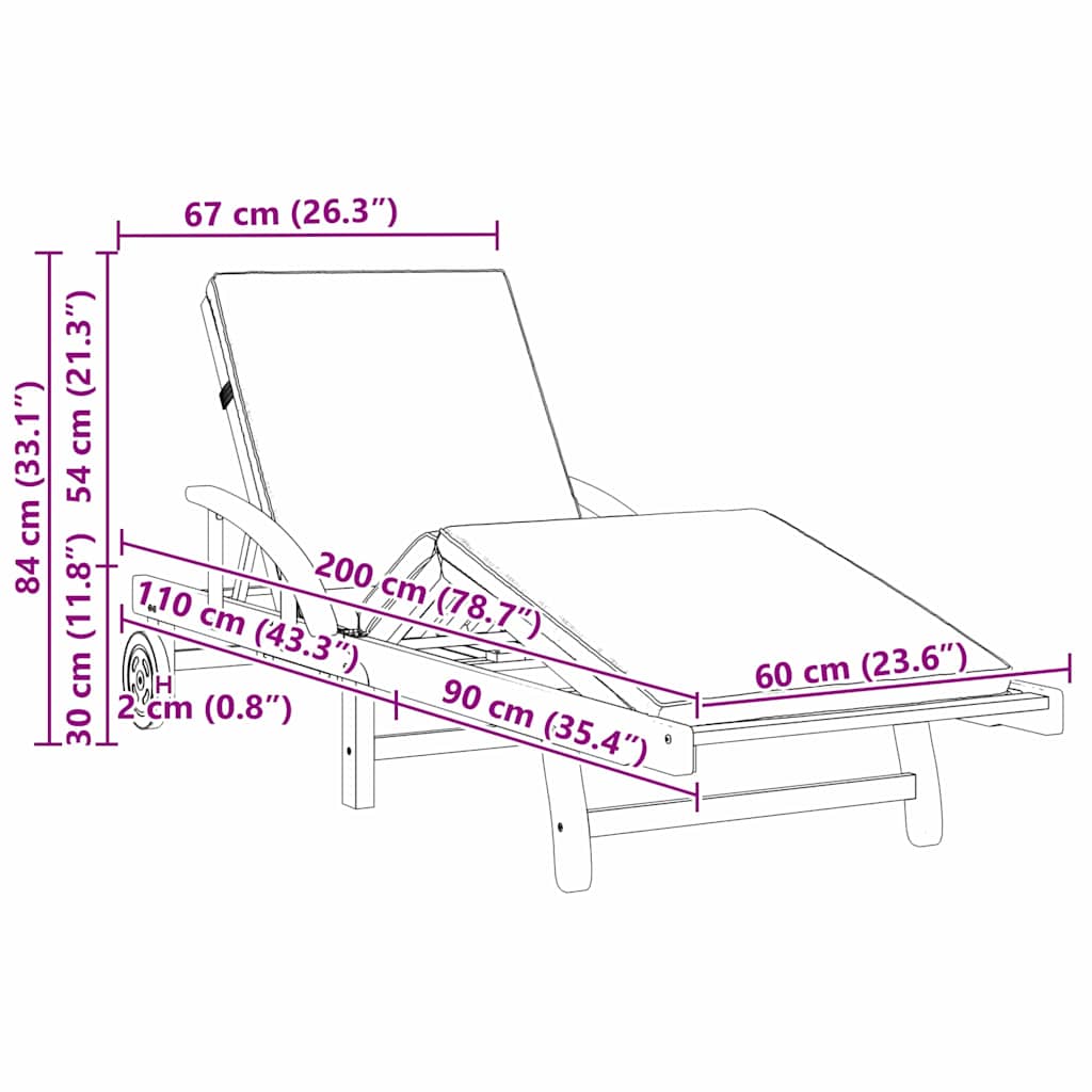 Sun Lounger 2 pcs Beige 200 x 67 x 84cm Solid Acacia wood