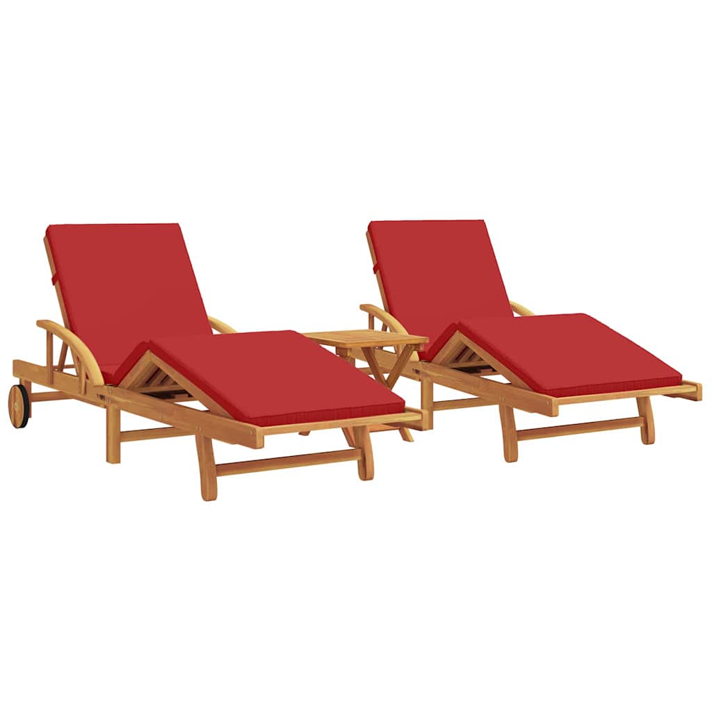 Sun Lounger 2-person 3 pcs Red 40 x 40 x 40cm Solid Acacia wood