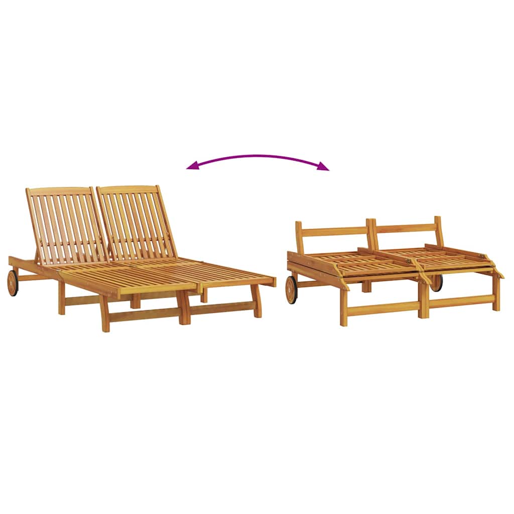 Sun Lounger Reclining Brown 125 x 200 x 84cm Solid Acacia wood