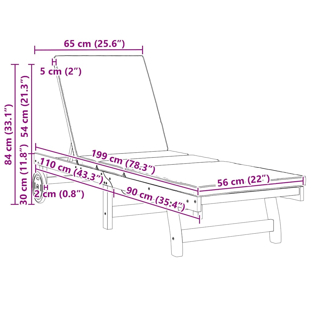 Sun Lounger 2 pcs Brown 63 x 199 x 85cm Solid Acacia wood