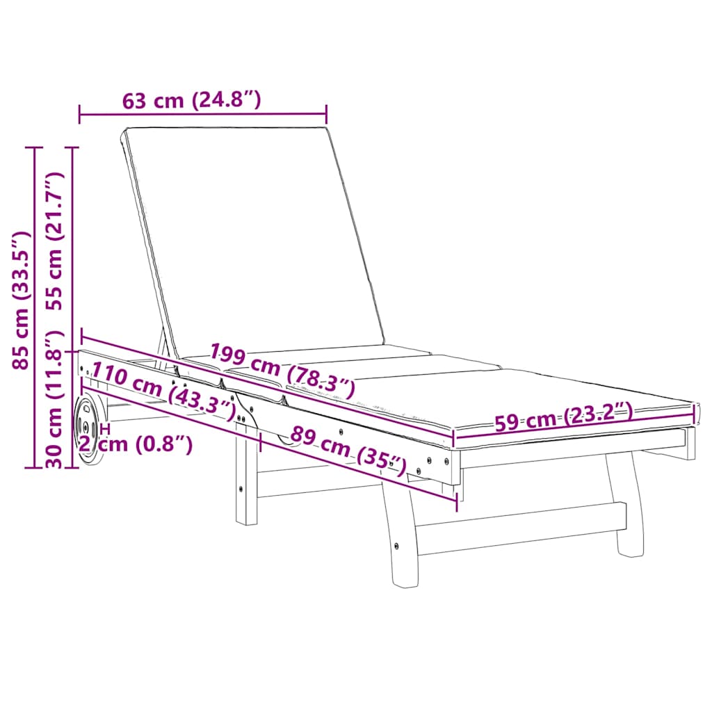 Sun Lounger 2 pcs Brown 63 x 199 x 85cm Solid Acacia wood