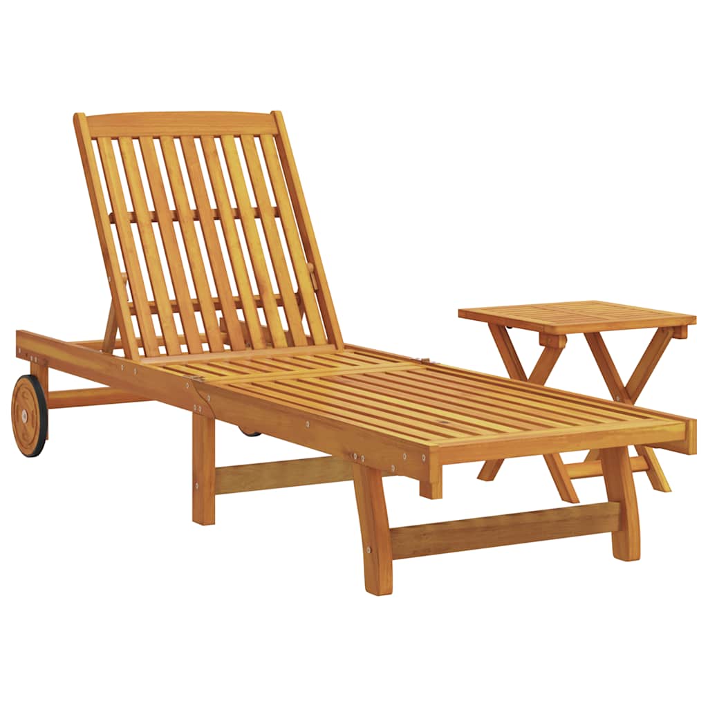 Sun Lounger with Table Solid Wood Acacia