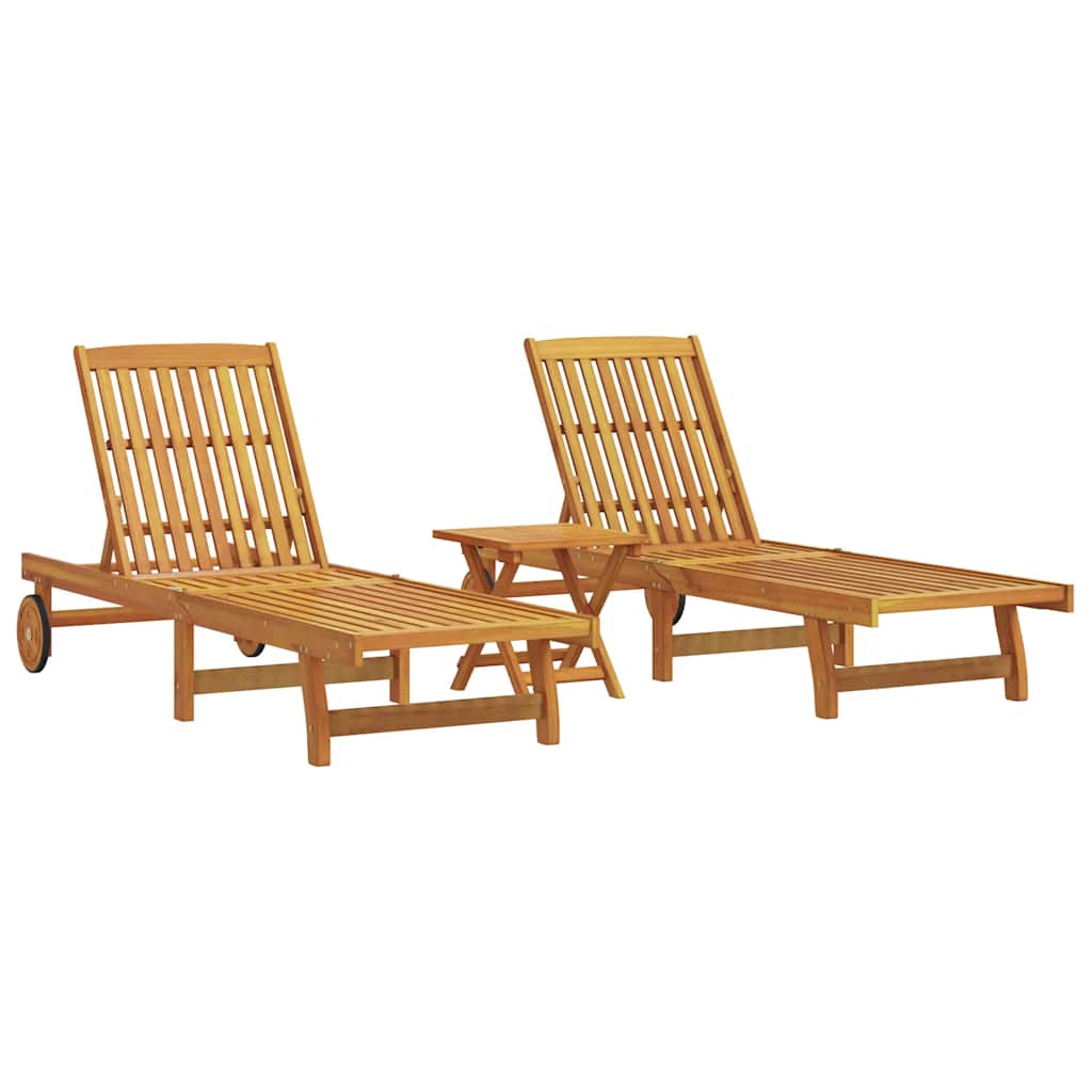 Sun Loungers 2 pcs with Table Solid Wood Acacia