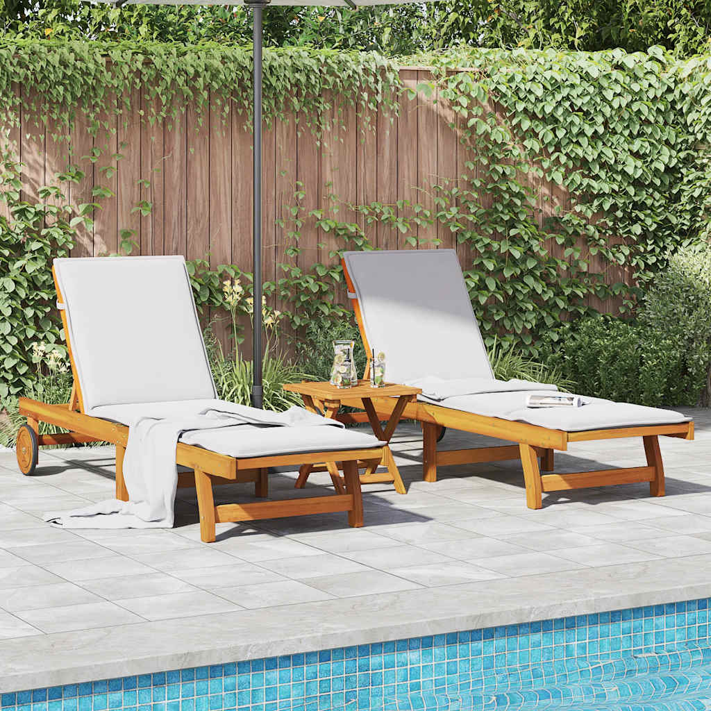 Sun Loungers 2 pcs with Table Solid Wood Acacia
