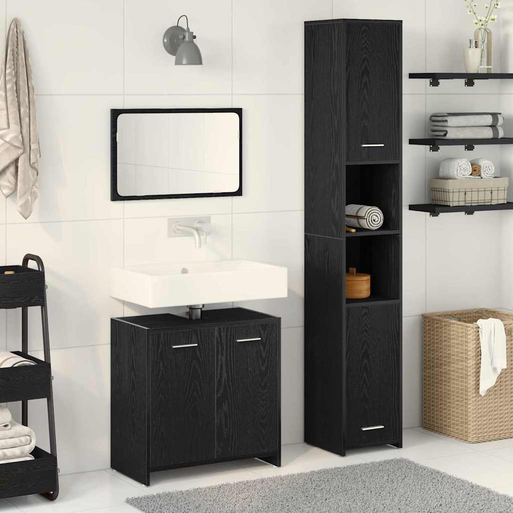 Bathroom Furniture with Door 3 pcs Black Oak 30 x 30 x 183.5 cm