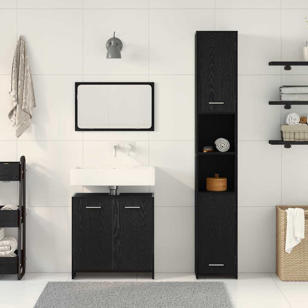 Bathroom Furniture with Door 3 pcs Black Oak 30 x 30 x 183.5 cm