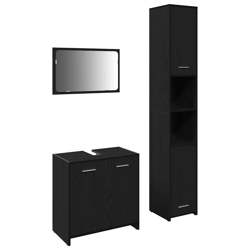 Bathroom Furniture with Door 3 pcs Black Oak 30 x 30 x 183.5 cm