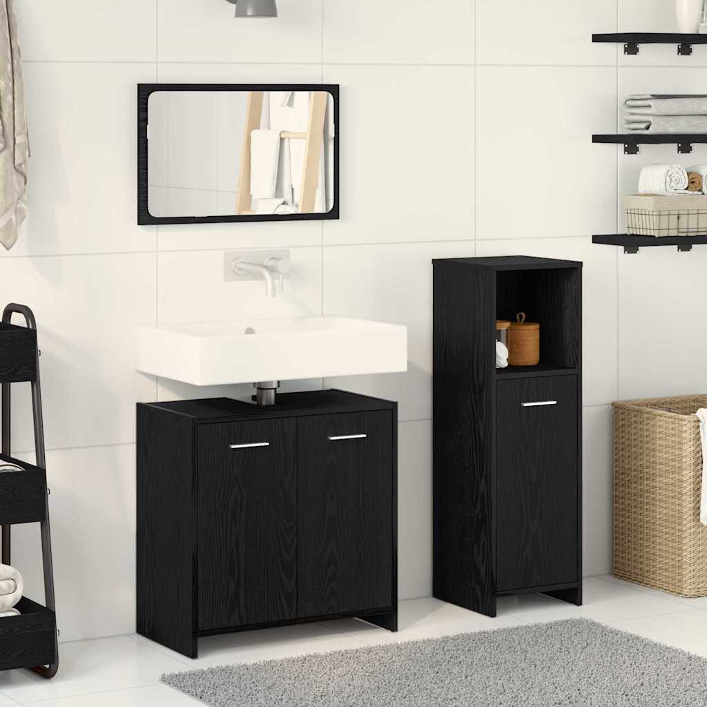 Bathroom Furniture Set 3 pcs Black Oak 60 x 33 x 60 cm