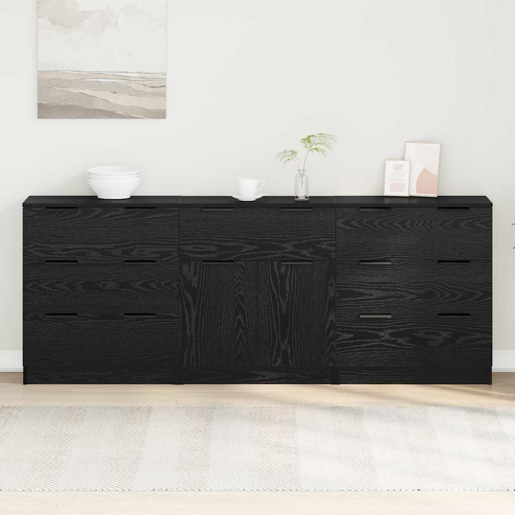 Sideboard 3 pcs Black oak 60 x 30 x 70 cm Engineered wood