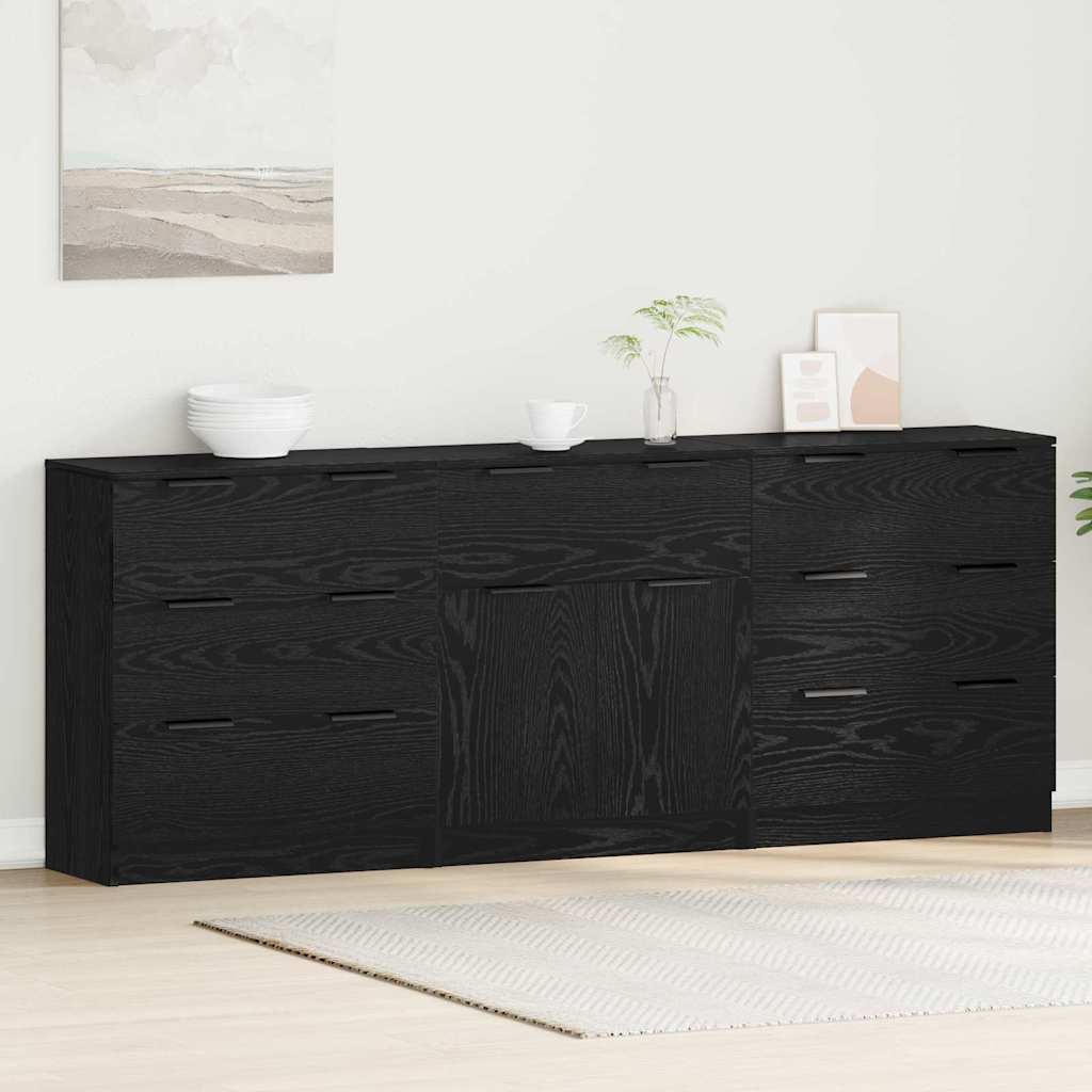 Sideboard 3 pcs Black oak 60 x 30 x 70 cm Engineered wood