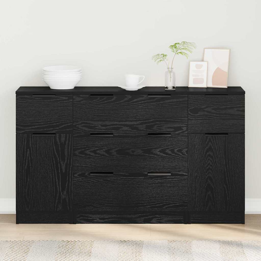 Sideboard 3 pcs Black oak 121 x 30 x 70 cm Engineered wood