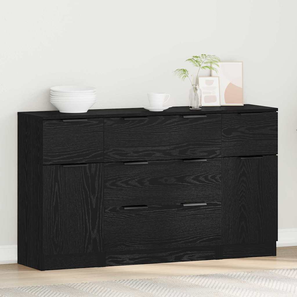 Sideboard 3 pcs Black oak 121 x 30 x 70 cm Engineered wood