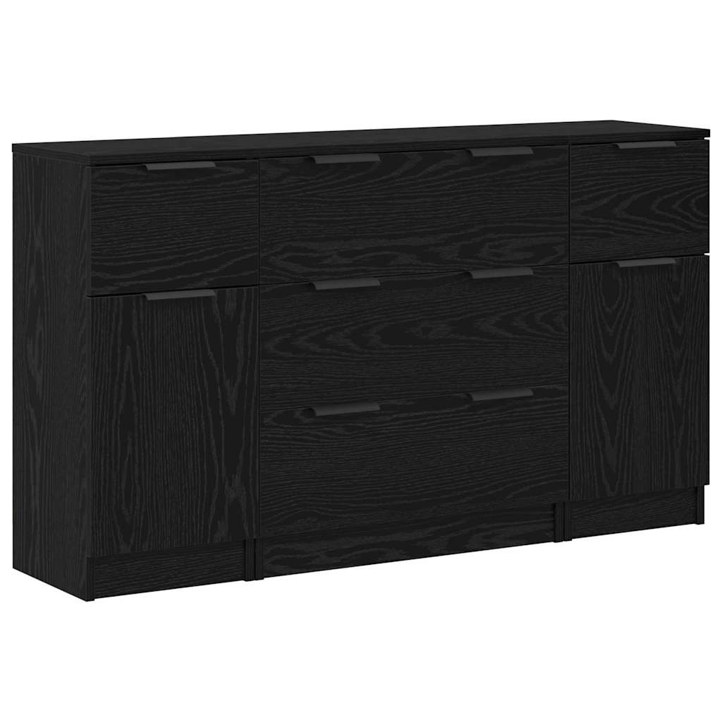 Sideboard 3 pcs Black oak 121 x 30 x 70 cm Engineered wood