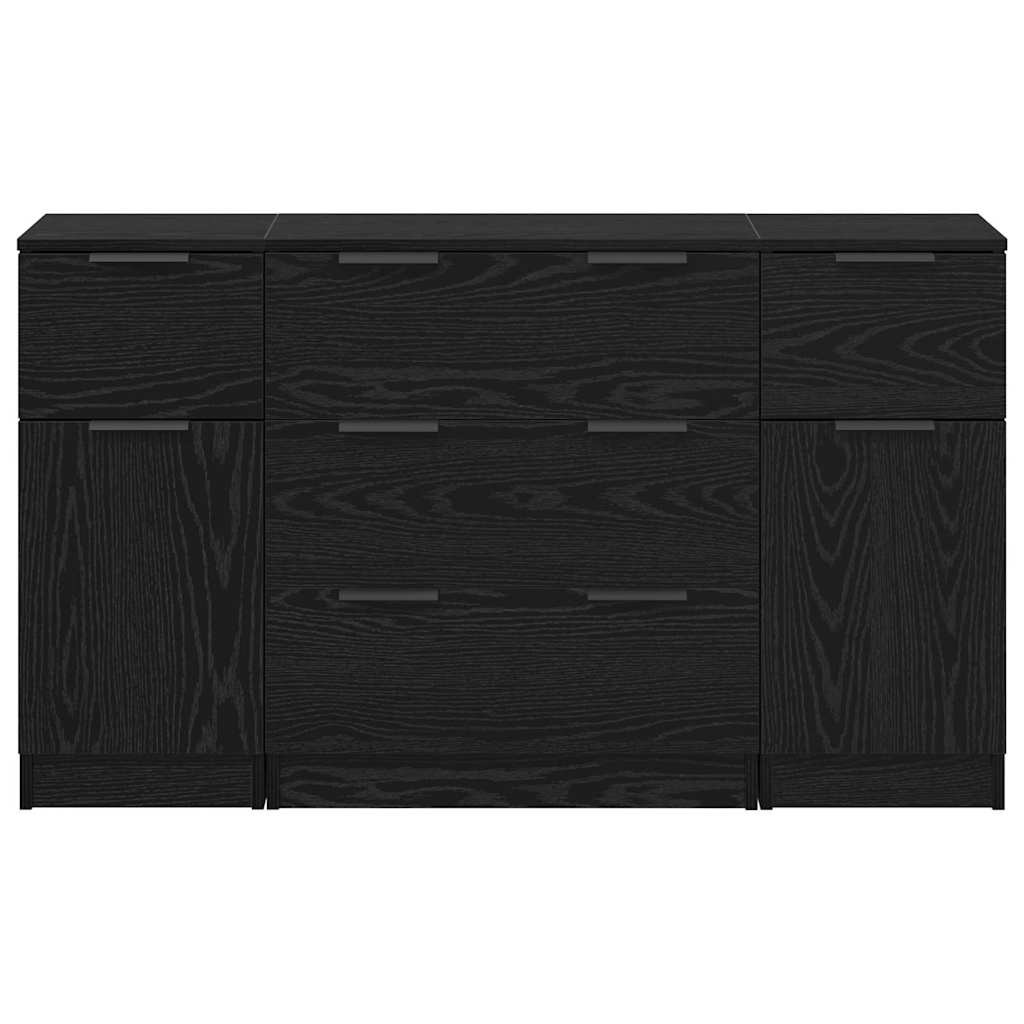 Sideboard 3 pcs Black oak 121 x 30 x 70 cm Engineered wood