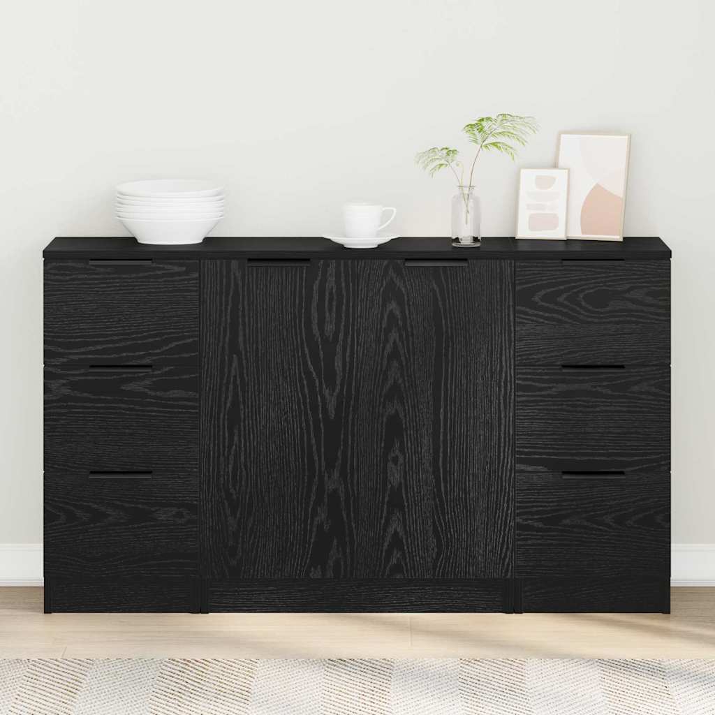 Sideboard 3 pcs Black oak 121 x 30 x 70 cm Engineered wood