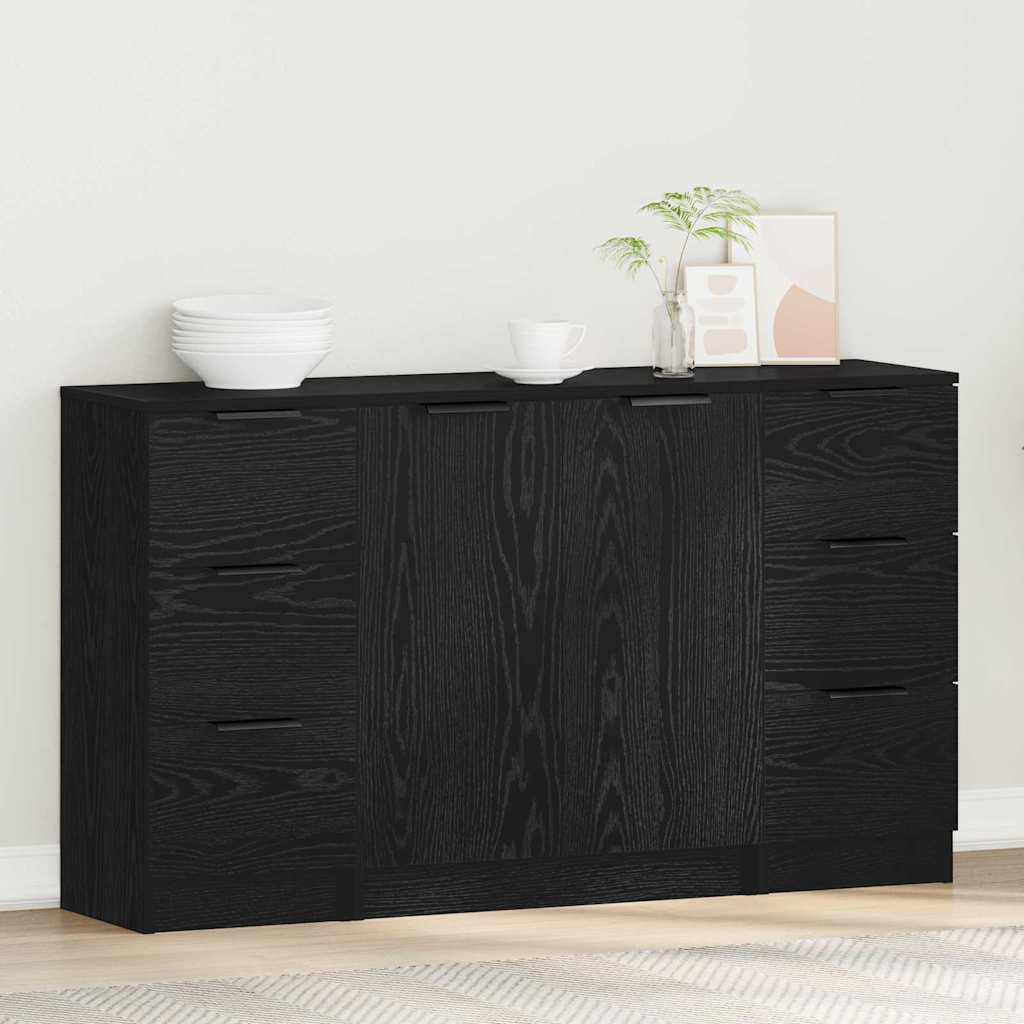 Sideboard 3 pcs Black oak 121 x 30 x 70 cm Engineered wood