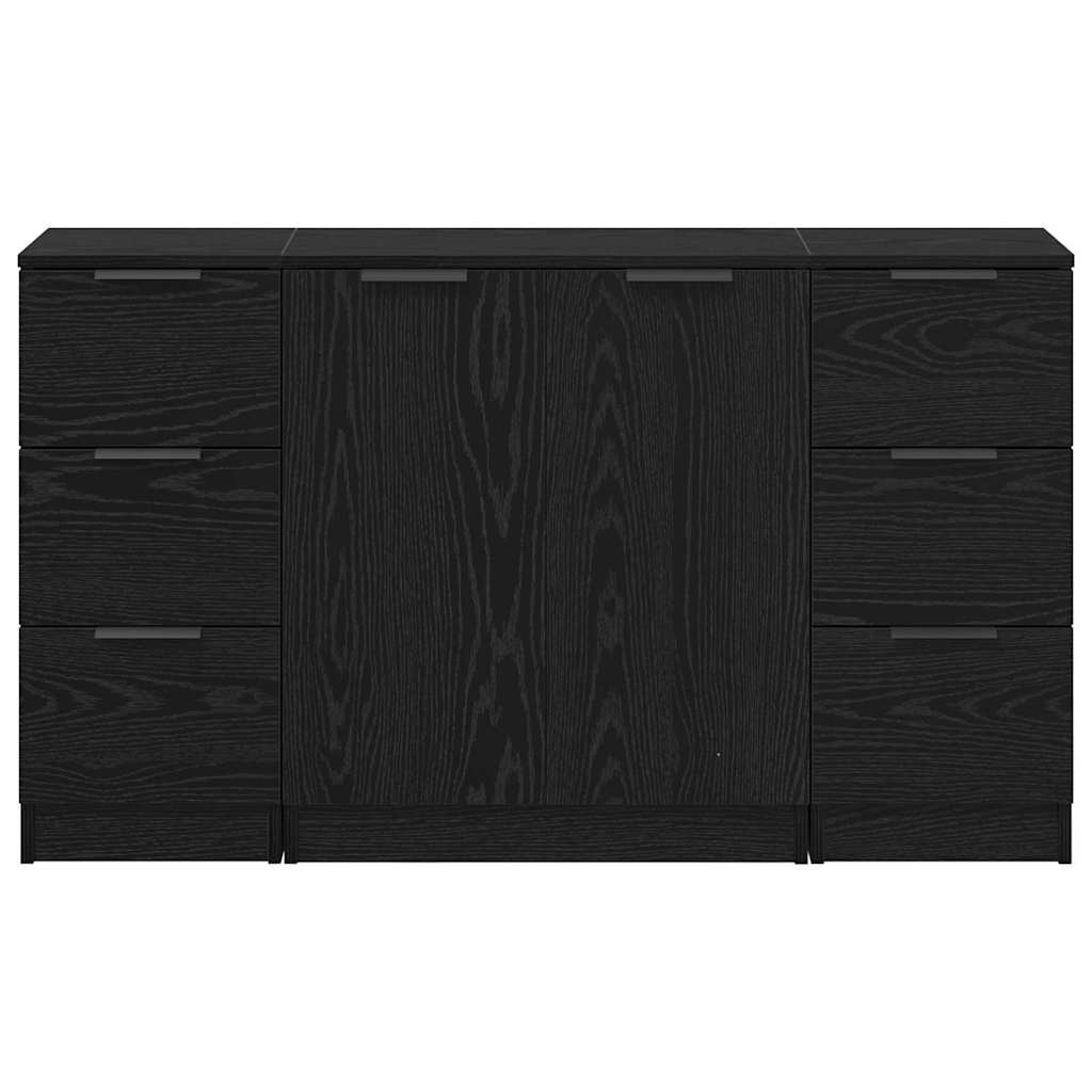 Sideboard 3 pcs Black oak 121 x 30 x 70 cm Engineered wood