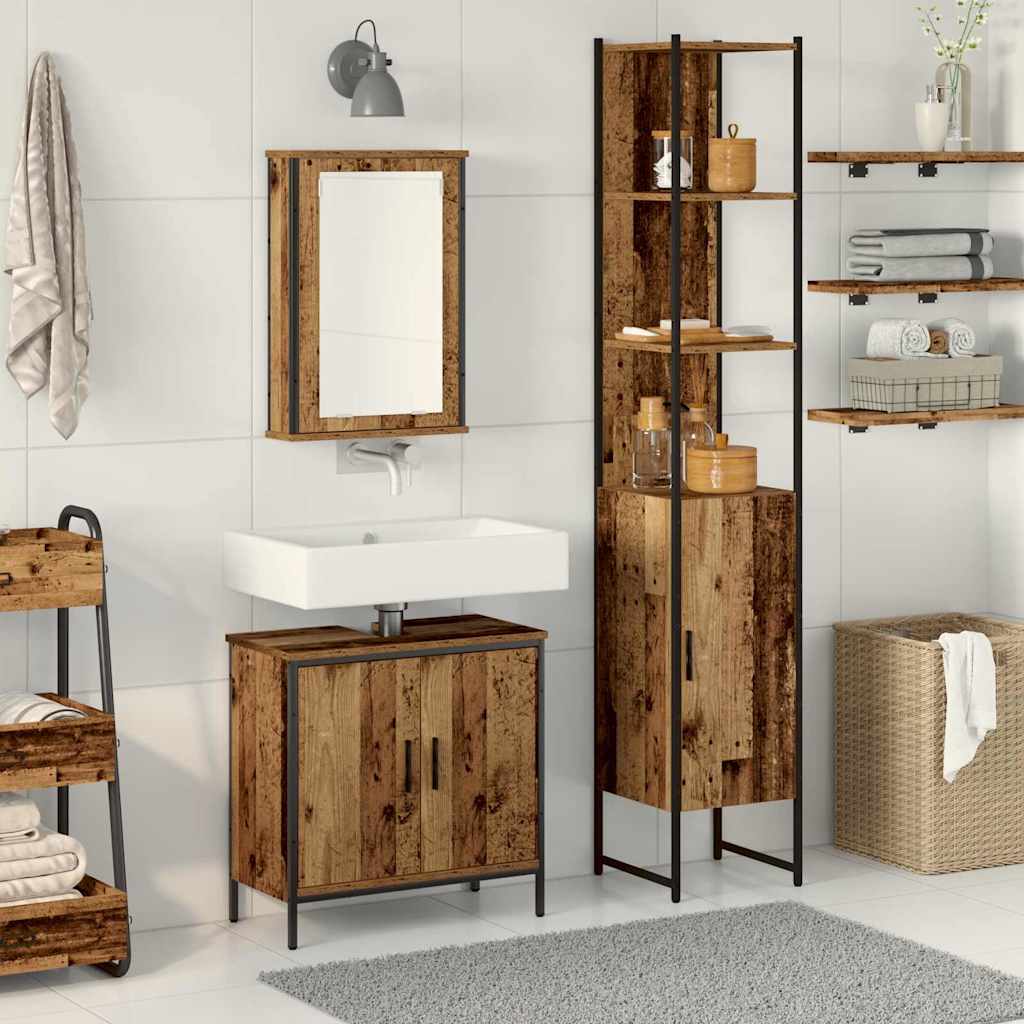 Bathroom Furniture Set with Door 3 pcs Brown 33 x 33 x 185.5 cm