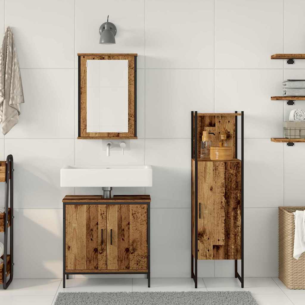 Bathroom Furniture Set with Door 3 pcs Brown 33 x 33 x 120.5 cm