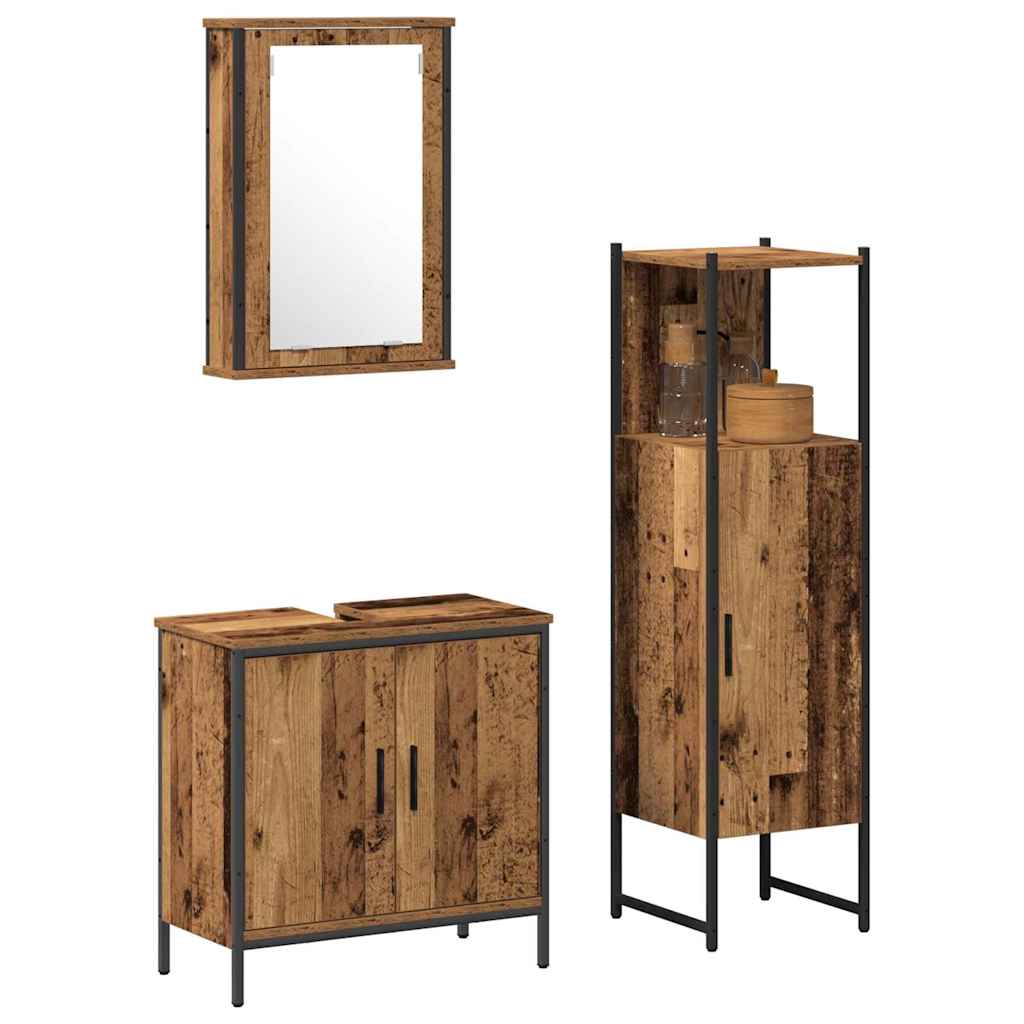 Bathroom Furniture Set with Door 3 pcs Brown 33 x 33 x 120.5 cm