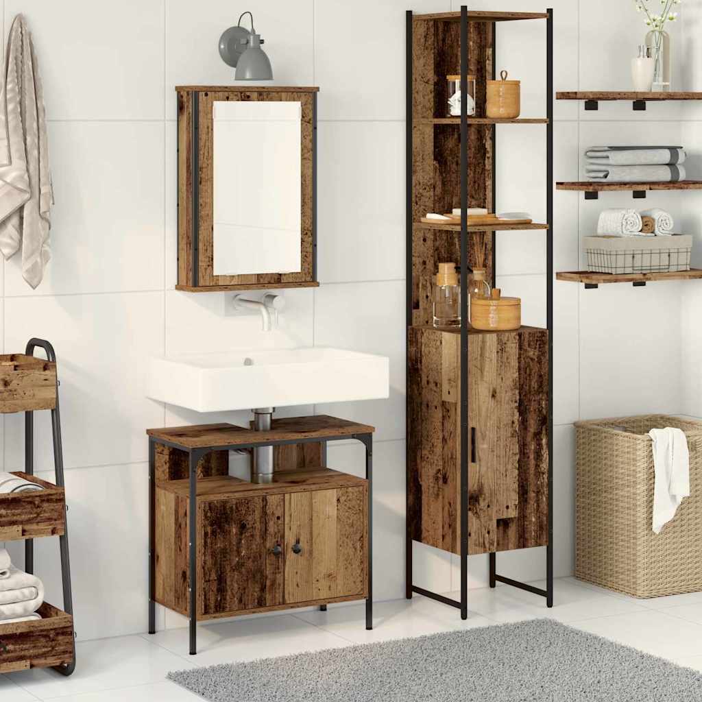 Bathroom Furniture Set 3 pcs Old wood 33 x 33 x 185.5 cm