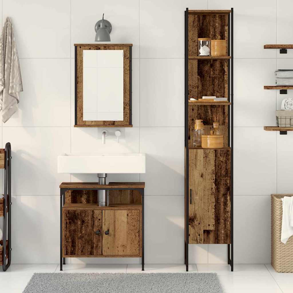 Bathroom Furniture Set 3 pcs Old wood 33 x 33 x 185.5 cm