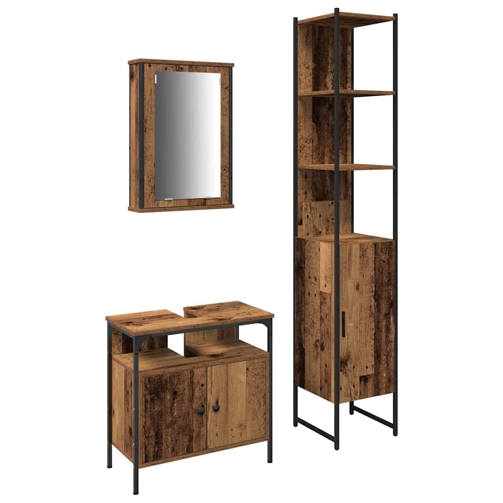 Bathroom Furniture Set 3 pcs Old wood 33 x 33 x 185.5 cm