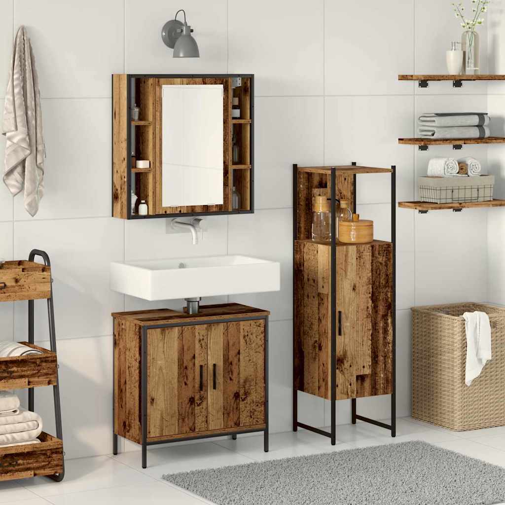 Bathroom Furniture Set with Door 3 pcs Brown 33 x 33 x 120.5 cm