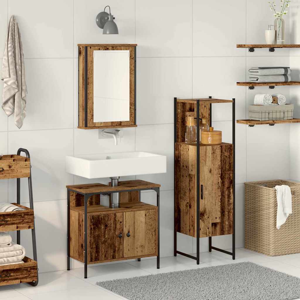 Bathroom Furniture Set with Door 3 pcs Brown 33 x 33 x 120.5 cm