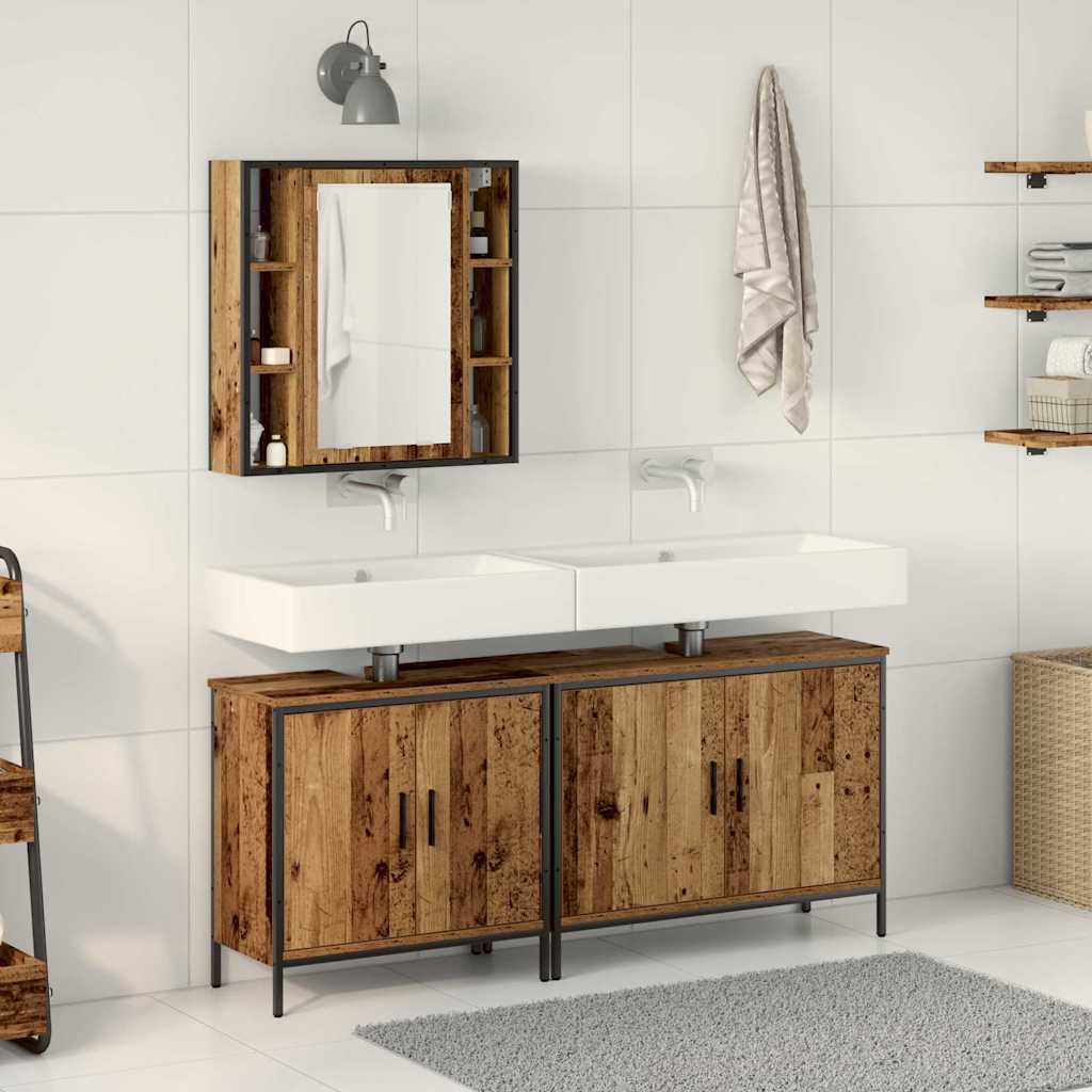 Bathroom Furniture Set with Shelf 3 pcs Brown 60 x 16 x 60 cm