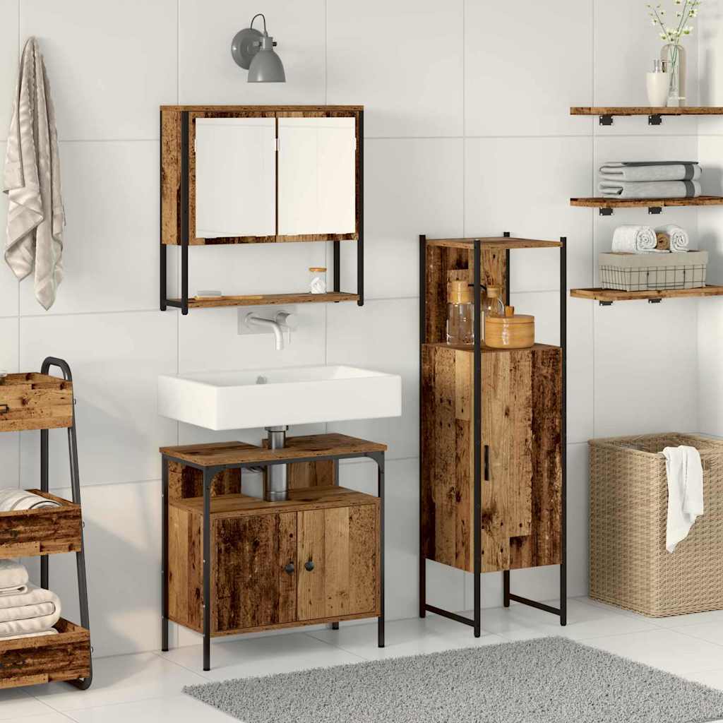 Bathroom Furniture Set with Door 3 pcs Brown 33 x 33 x 120.5 cm