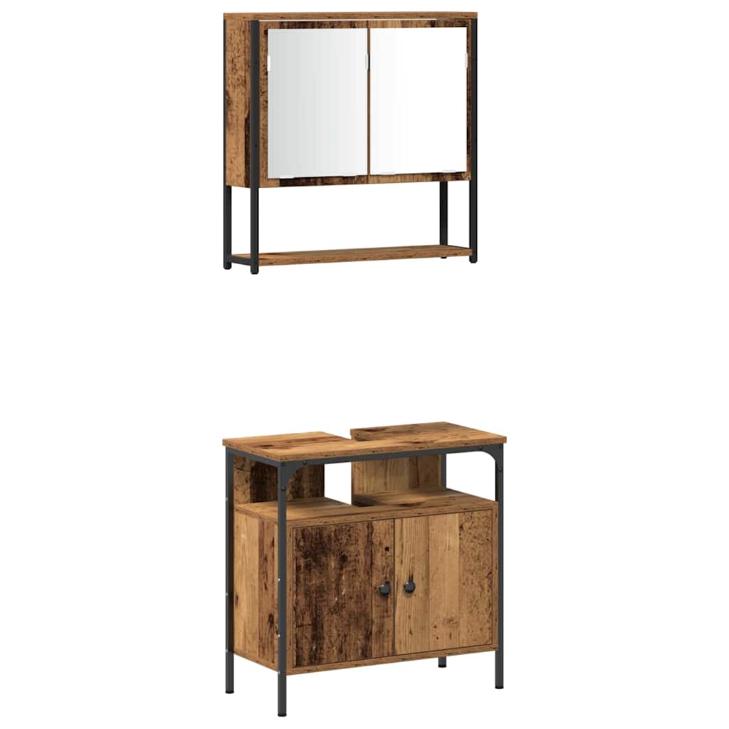 Bathroom Furniture Set with Door 3 pcs Brown 33 x 33 x 120.5 cm