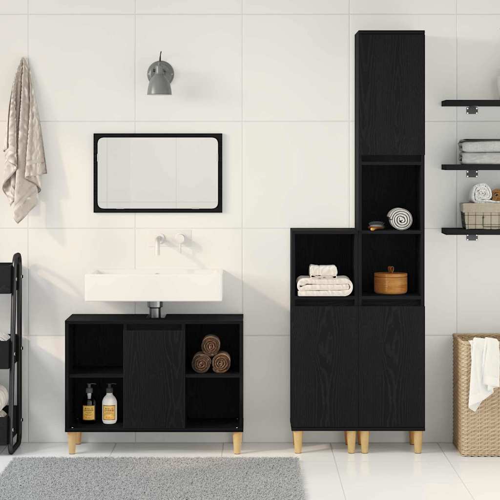 Bathroom Furniture Set with Storage 3 pcs Black 60 x 30 x 60 cm