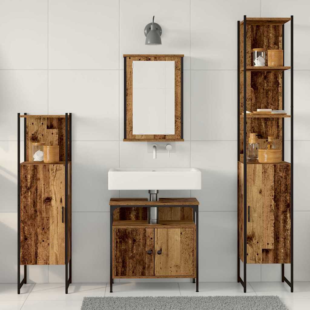 Bathroom Furniture Set 4 pcs Old wood 33 x 33 x 185.5 cm