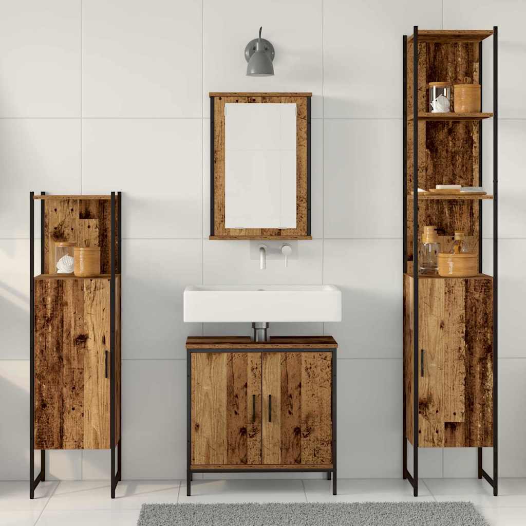 Bathroom Furniture Set with Door 4 pcs Brown 33 x 33 x 185.5 cm