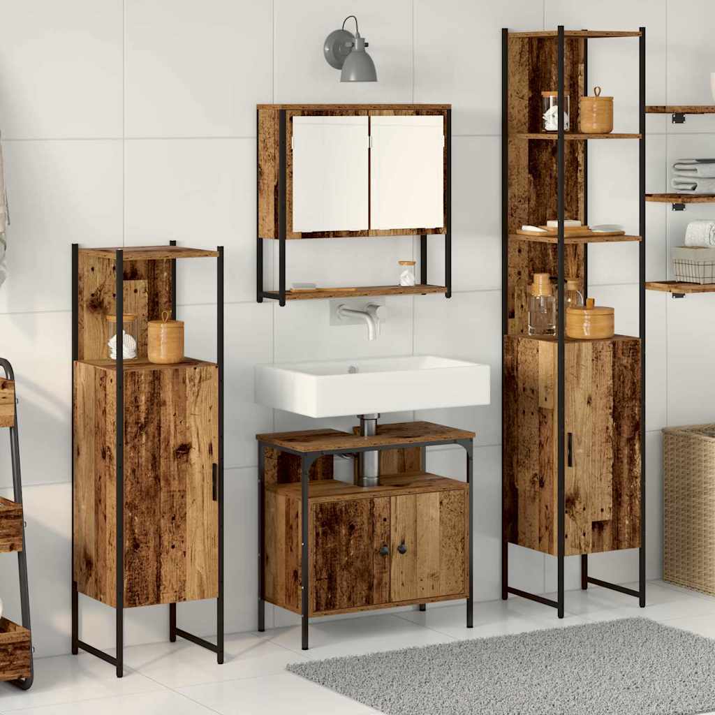 Bathroom Furniture Set 4 pcs Old wood 33 x 33 x 185.5 cm