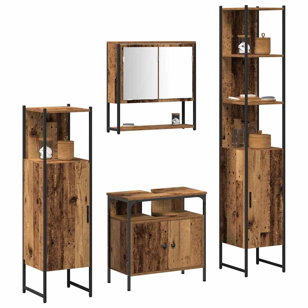 Bathroom Furniture Set 4 pcs Old wood 33 x 33 x 185.5 cm