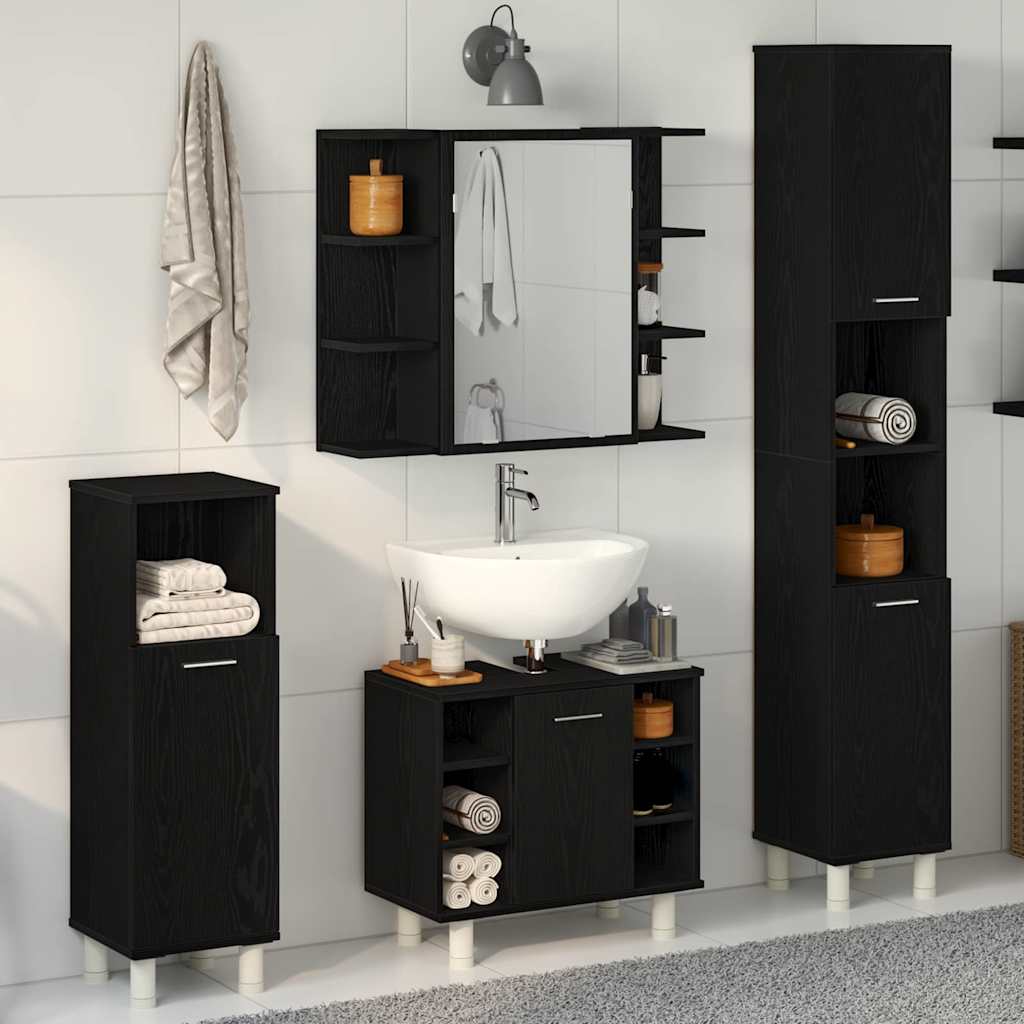 Bathroom Furniture Set with Door 4 pcs Black 30 x 30 x 179.5 cm