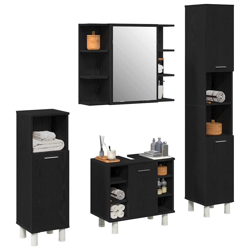 Bathroom Furniture Set with Door 4 pcs Black 30 x 30 x 179.5 cm