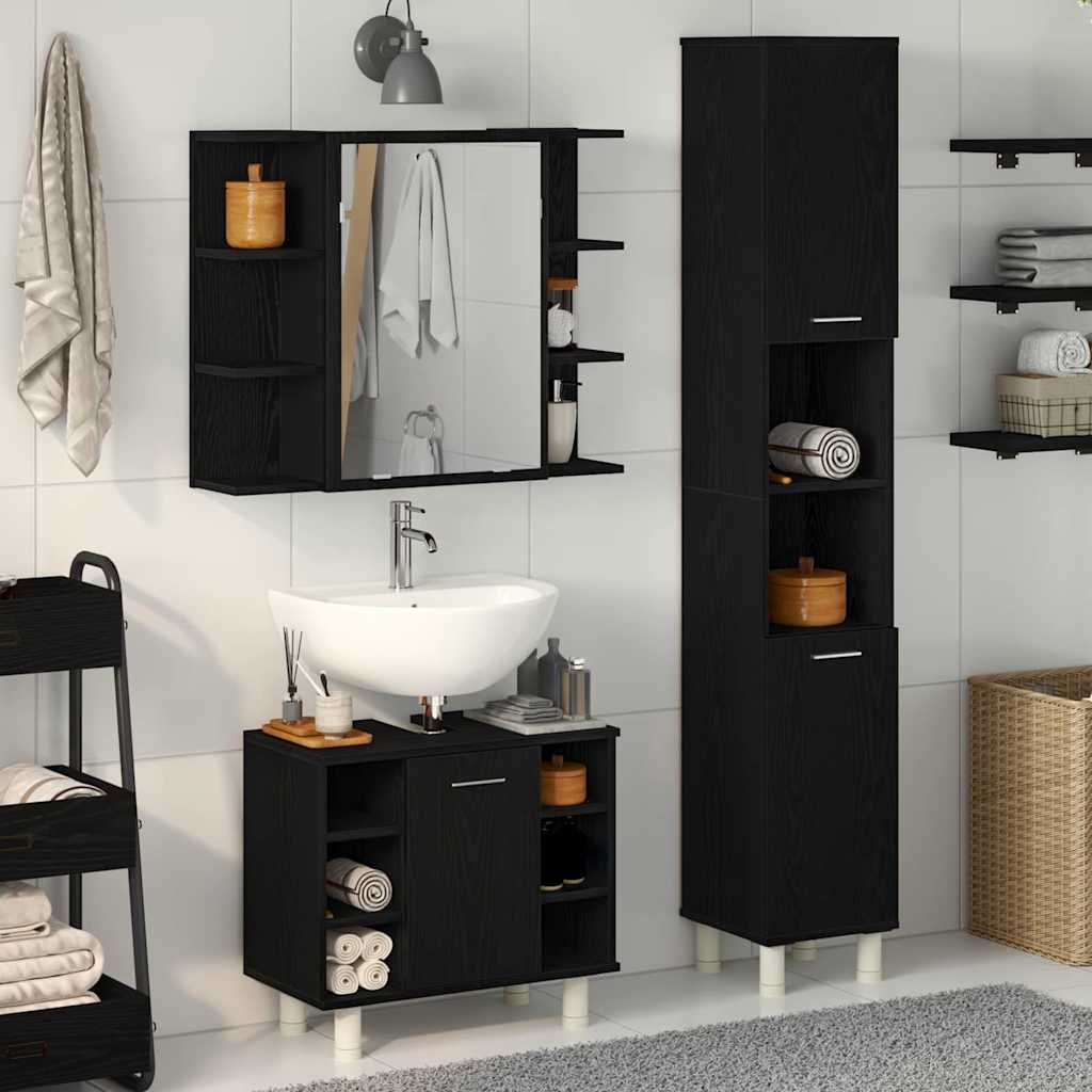 Bathroom Furniture Set with Door 3 pcs Black 30 x 30 x 179.5 cm